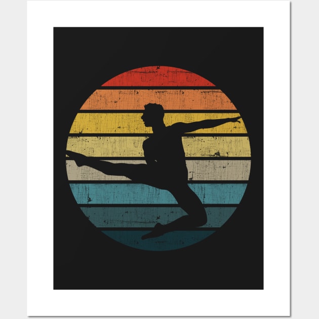Dancer Silhouette On A Distressed Retro Sunset graphic Wall Art by theodoros20